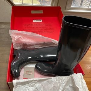 Hunter Orig Tall Rain Boot Gloss Dark Slate size 7